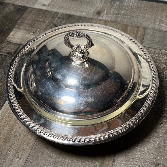 Vintage Metal Serving Dish & Lid with Fire King Glass Casserole - Picture 2 of 9